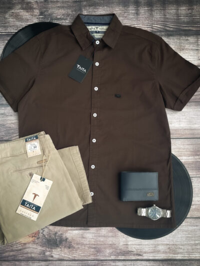 Camisa Manga Corta Premium  Cuello Frances Sin Bolsillo Hombre Andes